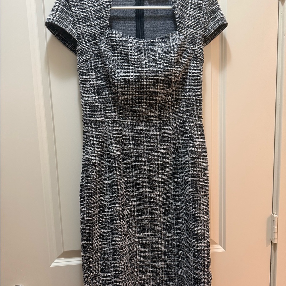 Grace Karin Black White Tweed Sheath Midi Dress Size M